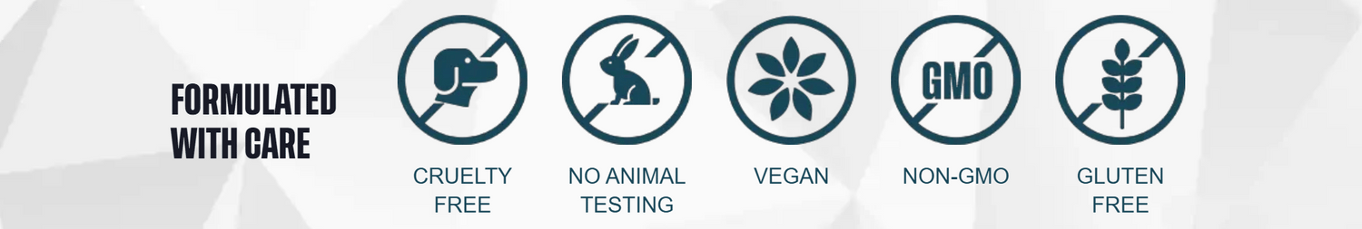 Mit Sorgfalt formuliert — grausamkeitsfrei, kein Tierversuche, vegan, nicht gentechnisch verändert, glutenfrei
