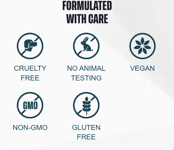 Mit Sorgfalt formuliert — grausamkeitsfrei, kein Tierversuche, vegan, nicht gentechnisch verändert, glutenfrei