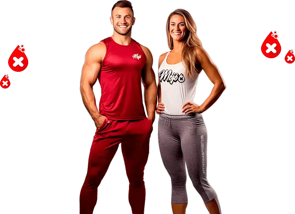Athletischer Mann und Frau in MOJO-Trainingskleidung