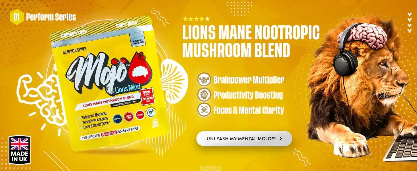 Mojo Lions Mind — Löwenmähne-Nootropikum-Pilzmischung: Gehirnleistung-Multiplikator, Produktivitätssteigerung, Fokus und mentale Klarheit. Meine mentale Mojo entfesseln.