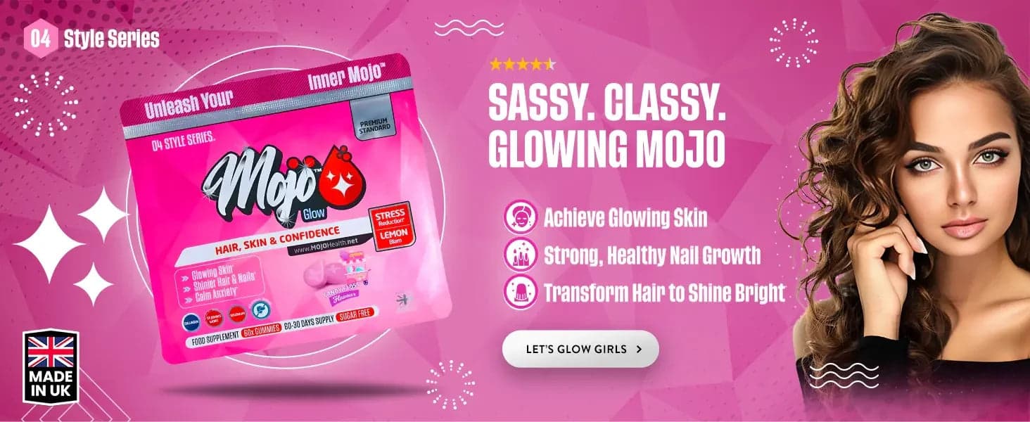 Mojo Glow Haare, Haut und Selbstvertrauen — freche, edle, strahlende Mojo: strahlende Haut erreichen, starkes gesundes Haarwachstum, Haare zum Glänzen bringen. Lasst uns strahlen, Mädels.